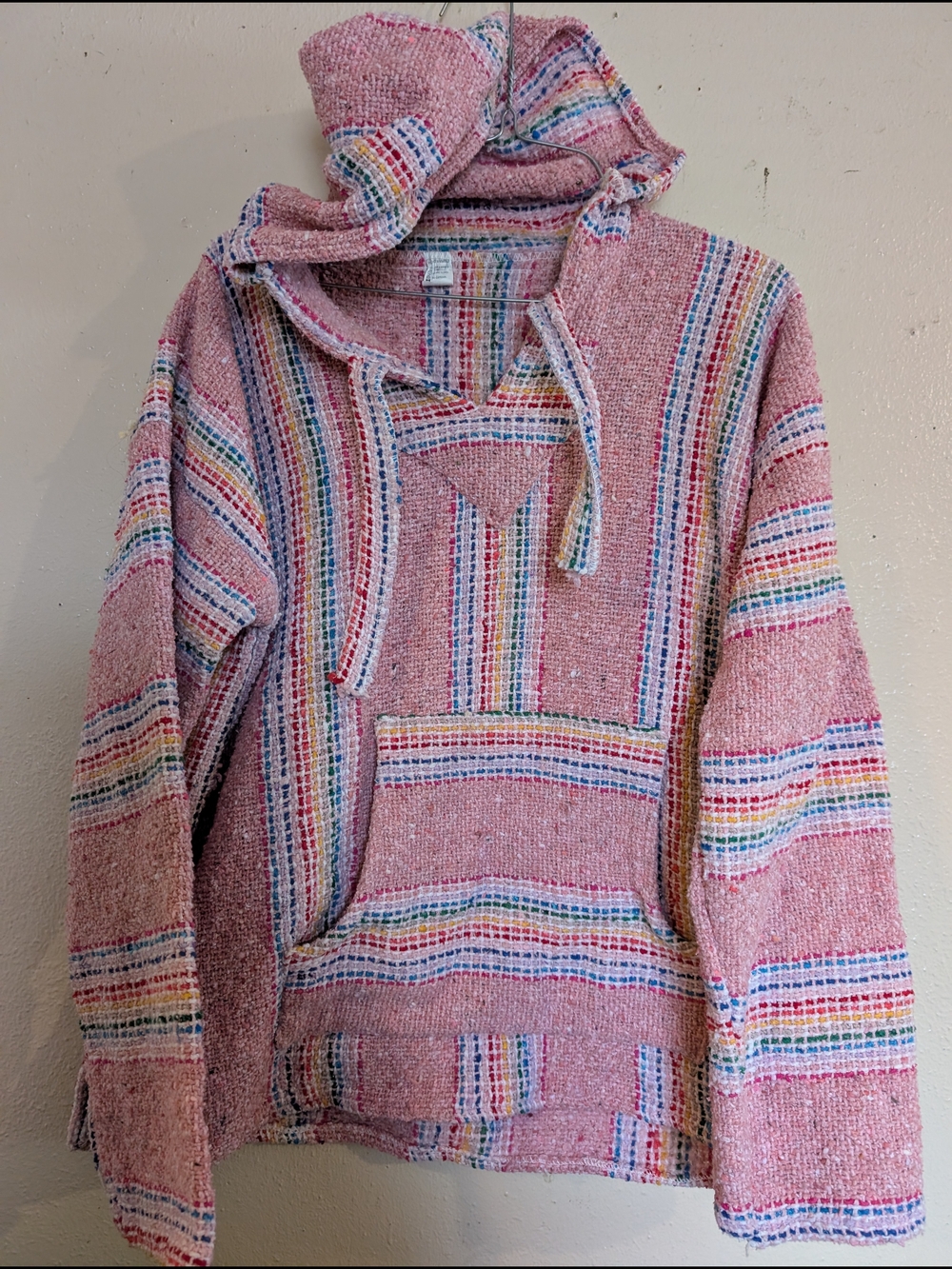 Striped Baja Hoodie Rainbow Striped Pride Drug Rug Poncho Hoodie